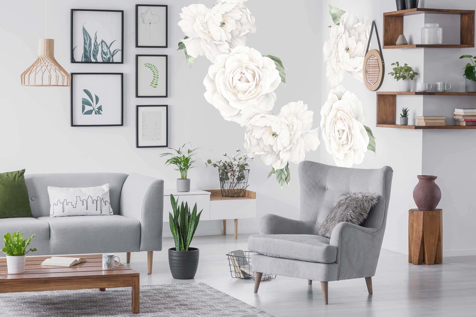 White Peony & Rose Wall Decals Whimsy Wall Decals