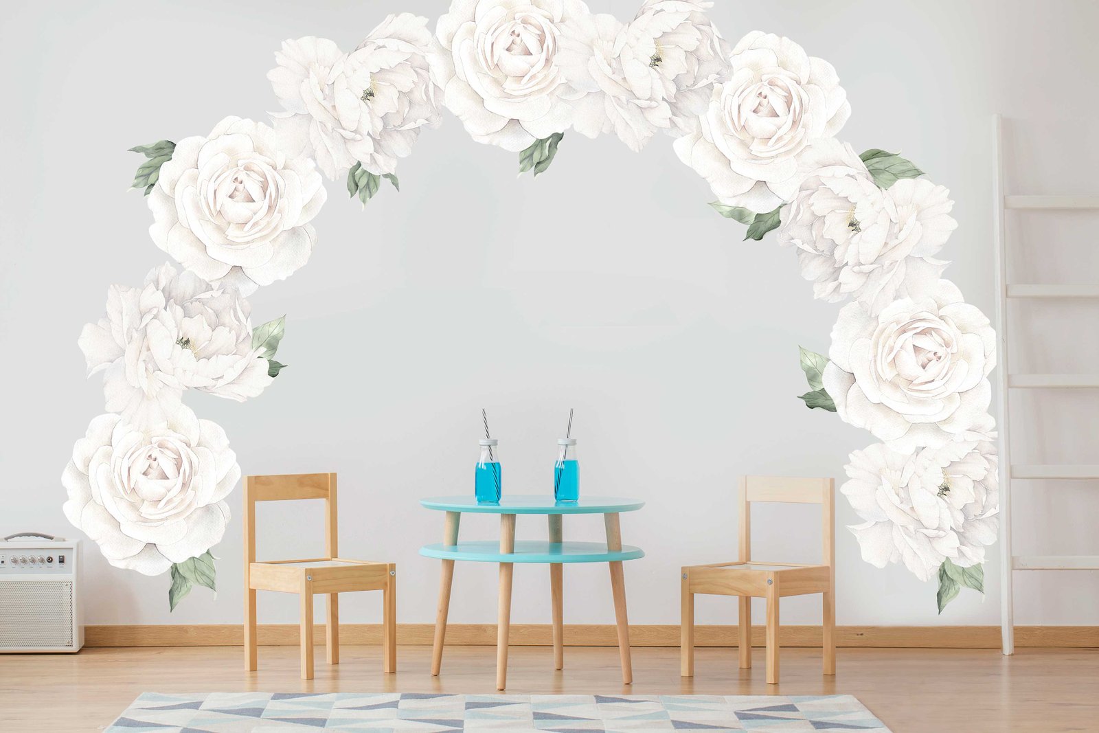 White Peony & Rose Wall Decals Whimsy Wall Decals