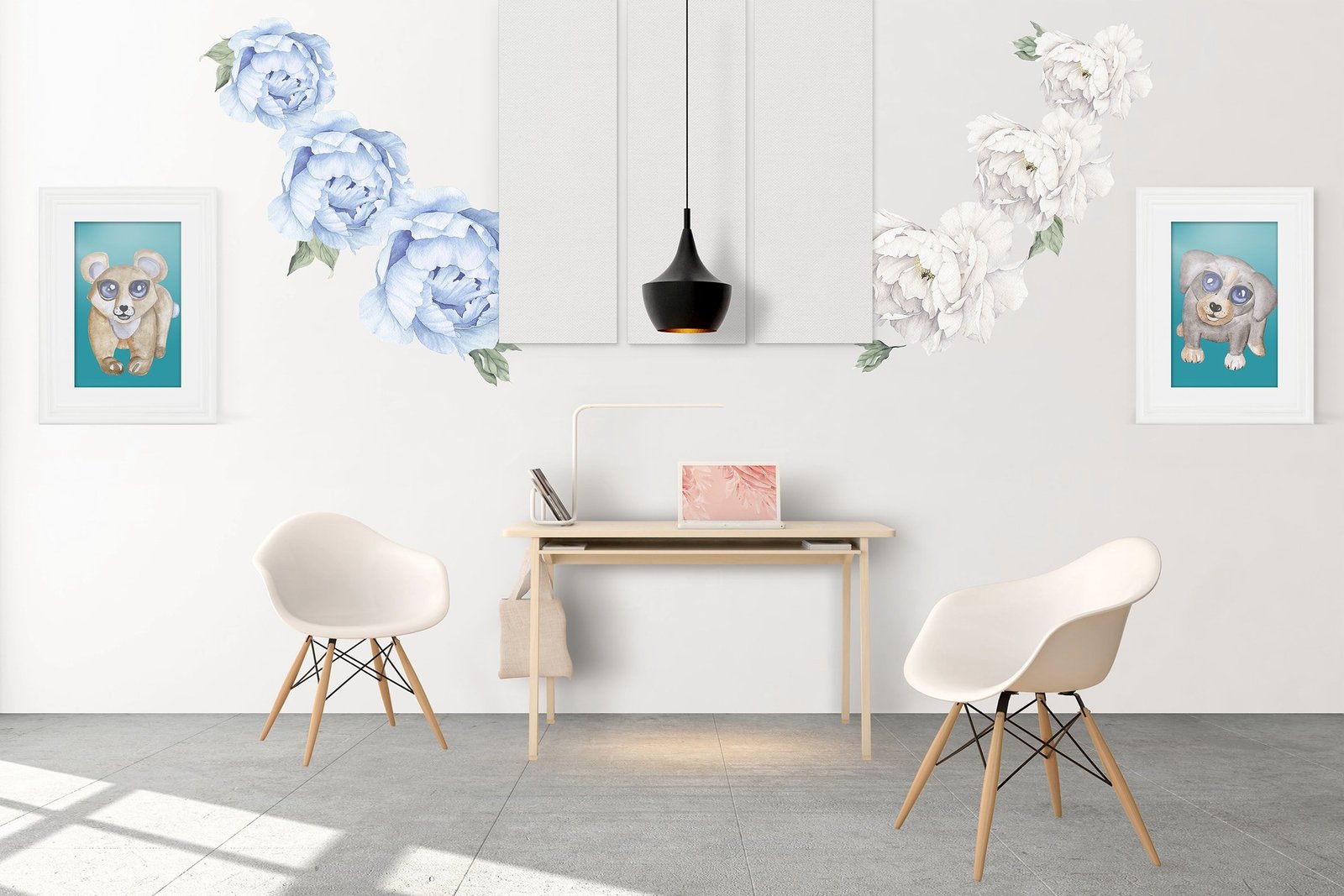 Blue and White Peony Wall Decals Whimsy Wall Decals