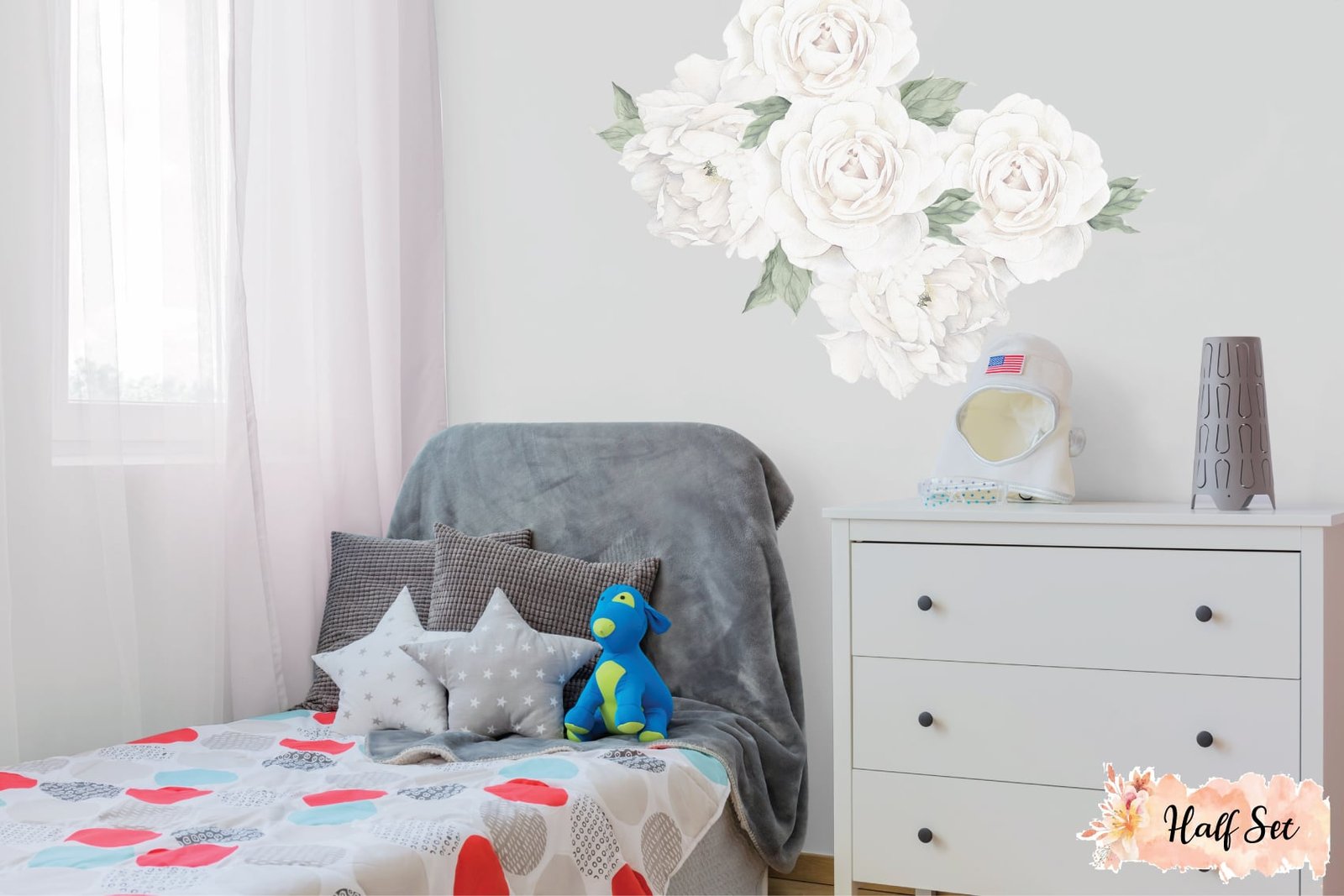 White Peony & Rose Wall Decals Whimsy Wall Decals