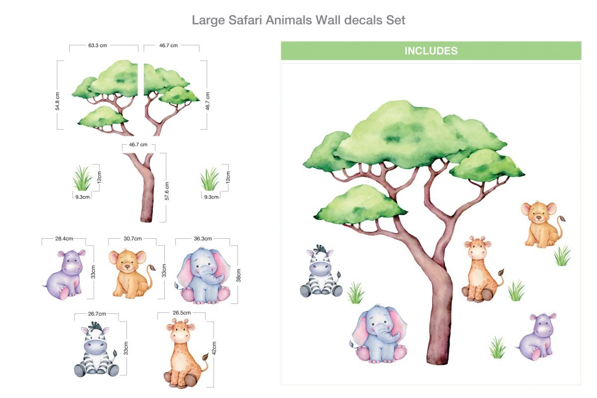 Large Safari Animals Wall decals Set - Removable Wallpapers, Wall